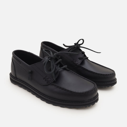 Power Navy Black Leather Boat Shoes