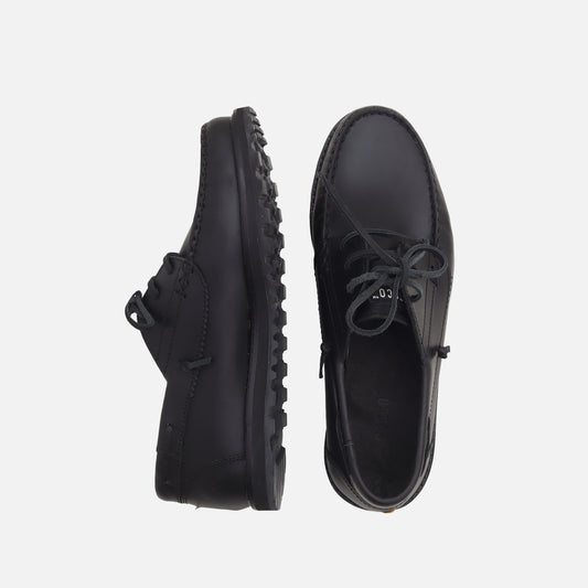 Power Navy Black Leather Boat Shoes