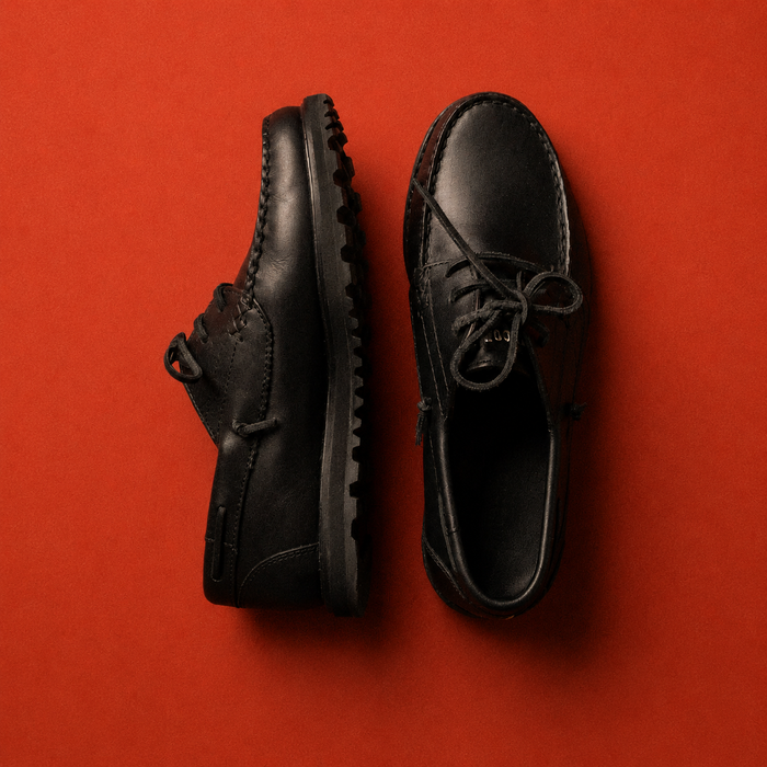 Power Navy Black Leather Boat Shoes